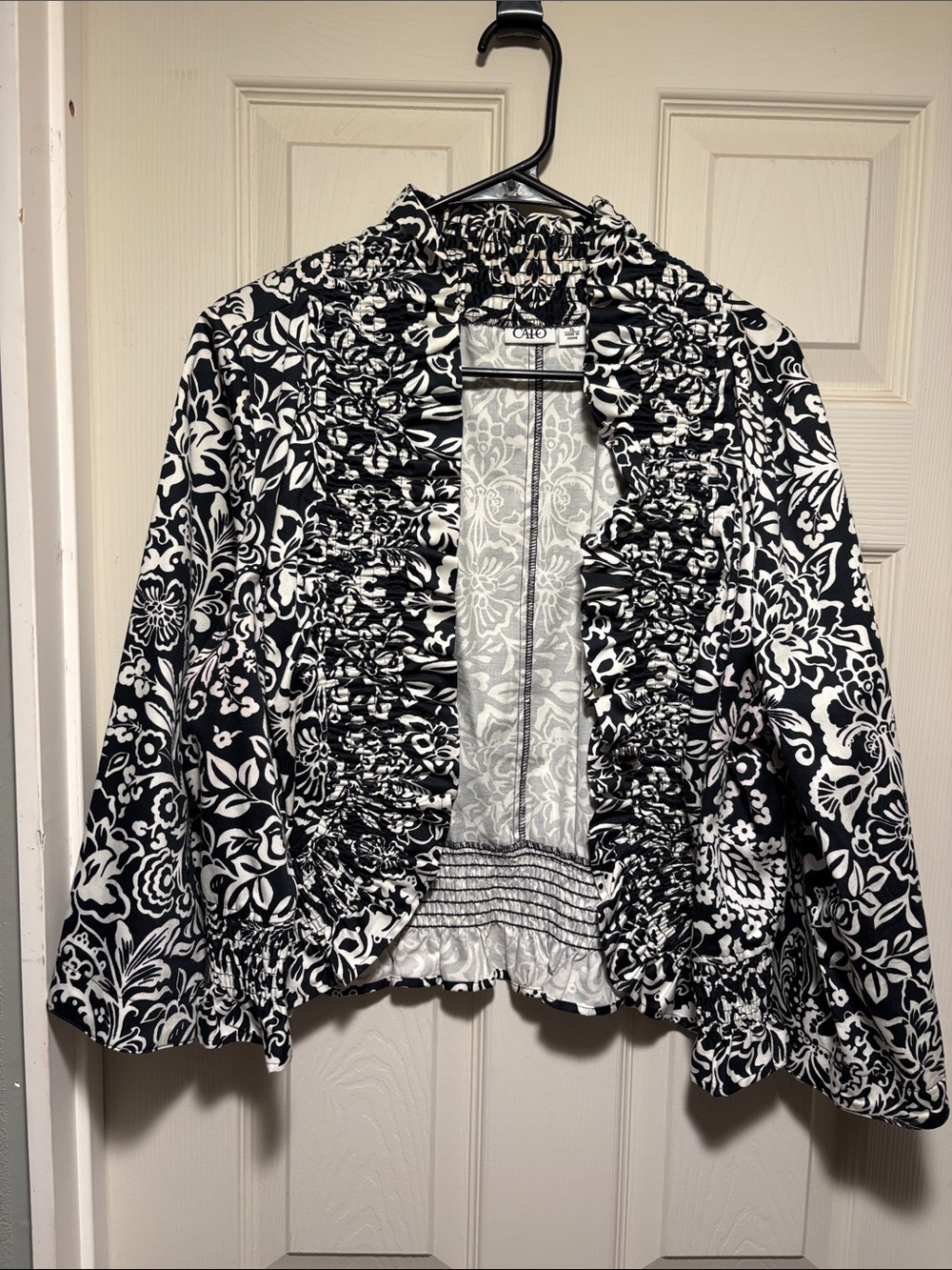 Cato Black & White Floral Ruffle Blazer